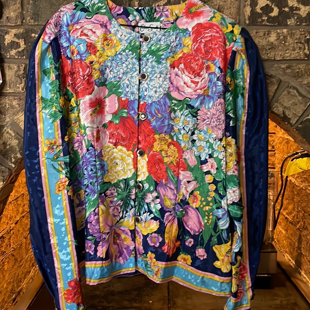 Vintage Eileen Scott Dallas floral top size 16